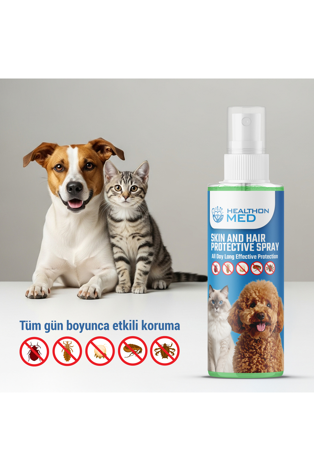 اسپری محافظ پوست و موی سگ و گربه هلث‌آن مد HEALTHON MED، وگان، ۲۰۰ میلی‌لیتر