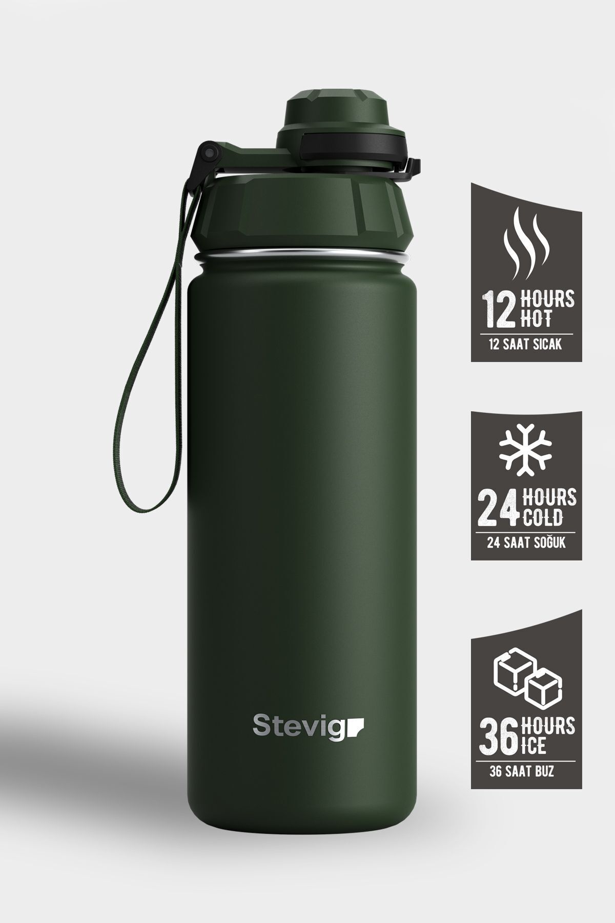 فلاسک 1 قمقمه فولادی ضد نشتی دستی 500 میلی لیتری GREEN ST 208 اورجینال Stevig