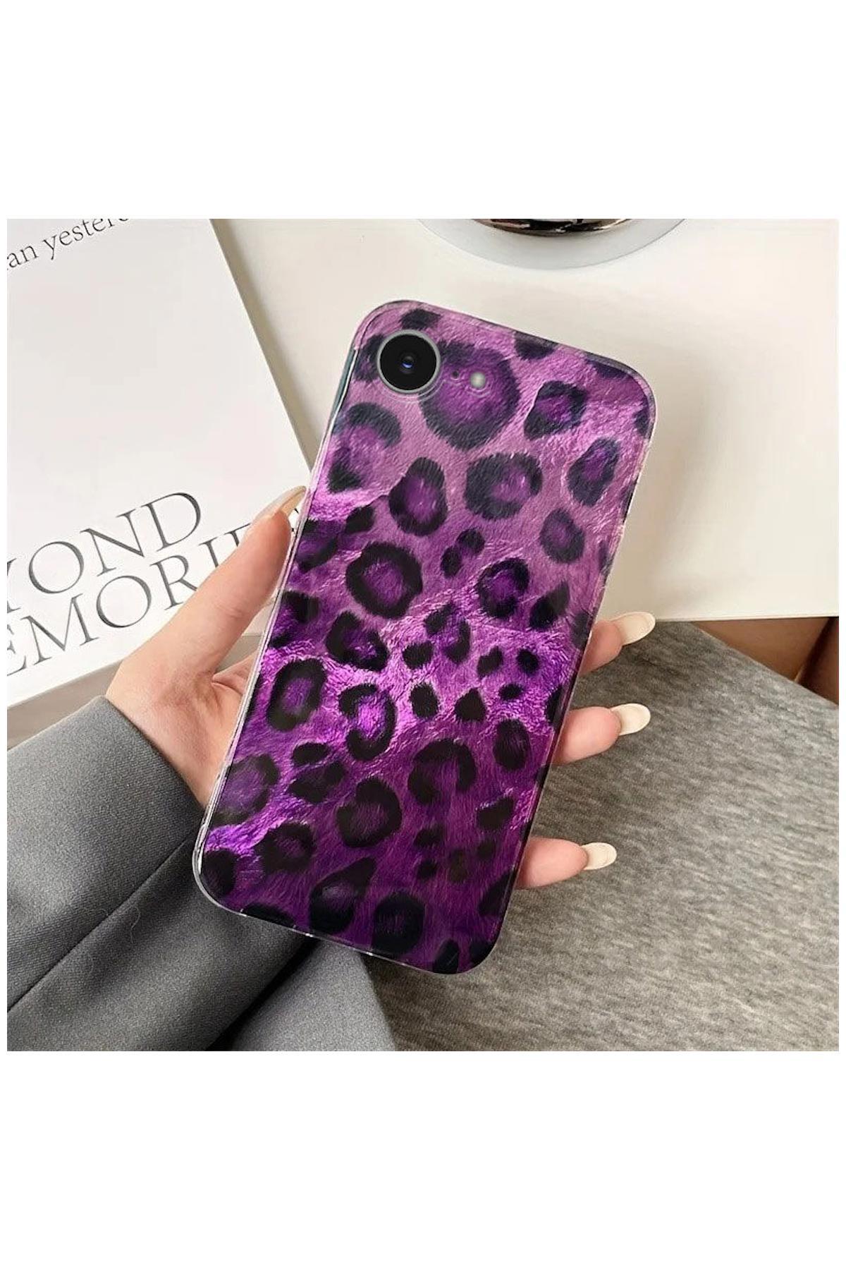 کاور و قاب اپل آیفون 16 ای سازگار ZEBANA LUXE LEOPARD SILICONE CASE بنفش اورجینال Zebana