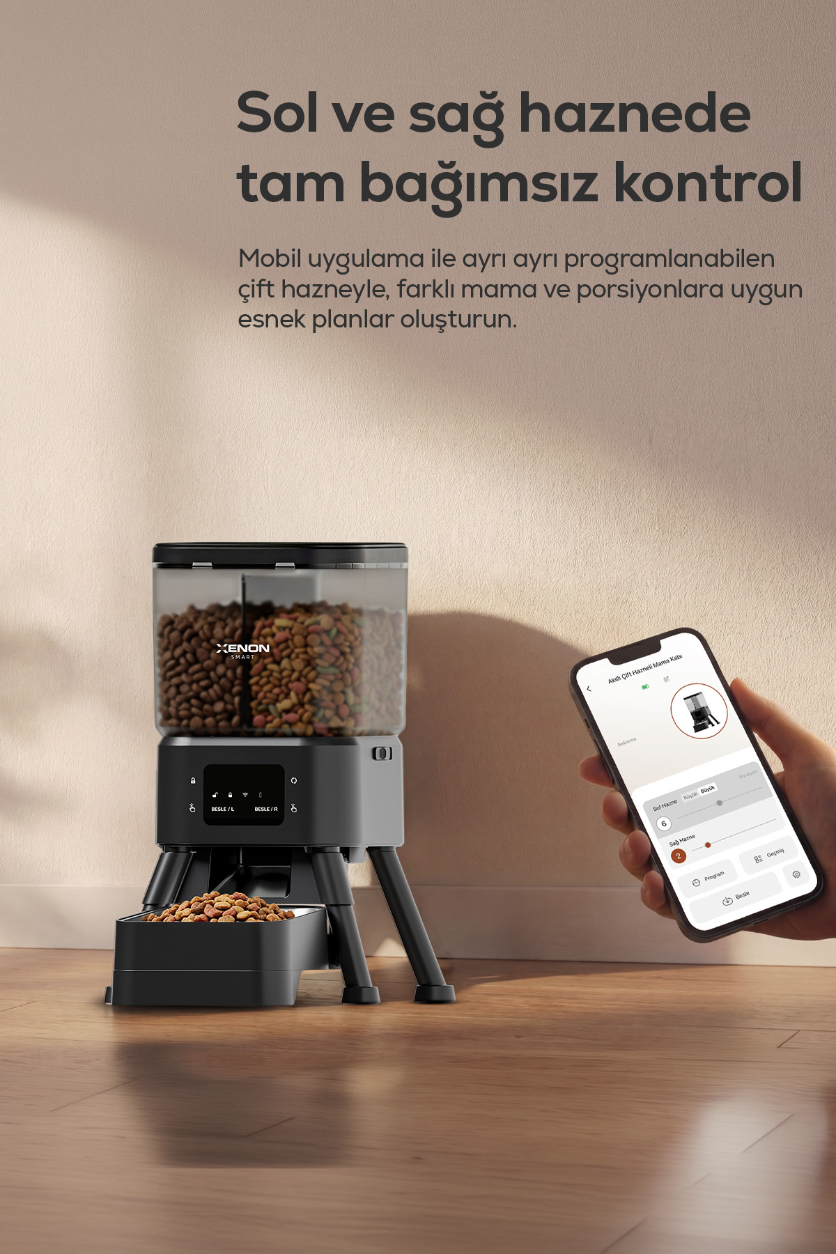 ظرف غذای هوشمند دو‌محفظه‌ای زنون اسمارت Xenon Smart، با کنترل مستقل و کاسه فولادی (X8615)