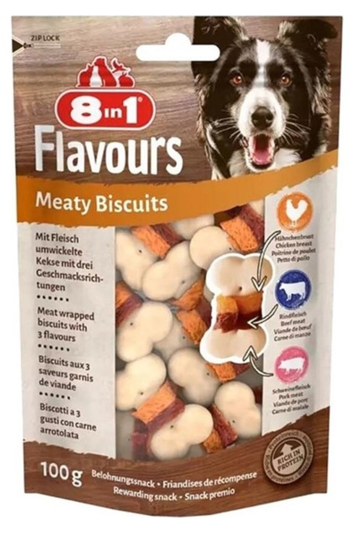 تشویقی سگ ۸این۱ 8in1 Flavours Meaty Biscuits، ۱۰۰ گرم