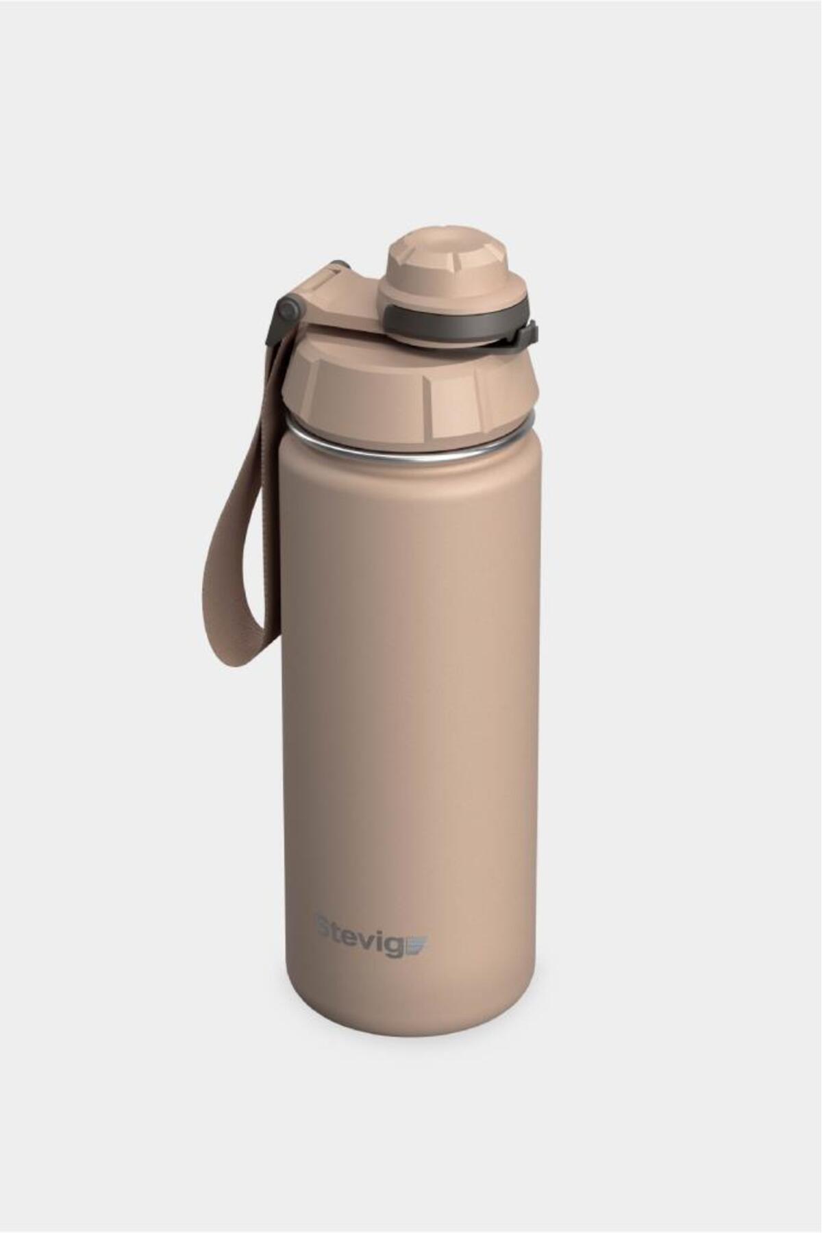 فلاسک 1 قمقمه فولادی ضد نشتی دستی 500 میلی لیتری قهوه ای روشن ST 224 اورجینال Stevig