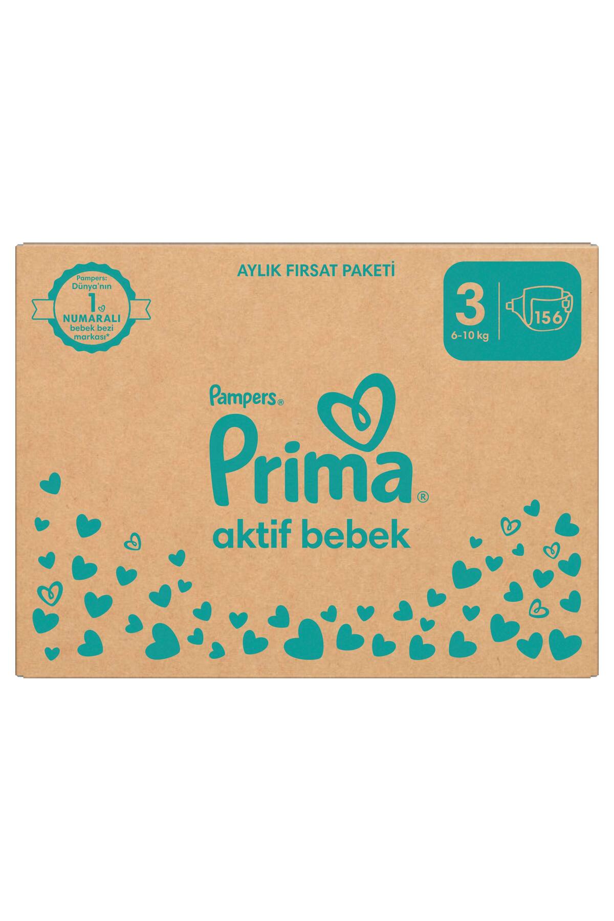 پوشک بچه بسته فرصت ماهانه اکتیو سایز 3 156 عدد اورجینال Prima