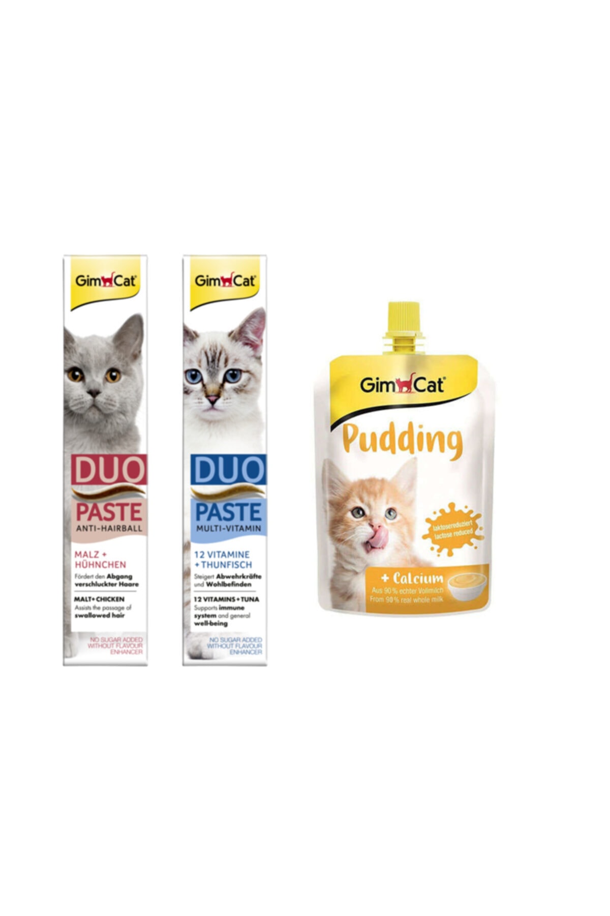 مجموعه خمیر و پودینگ گربه جیم‌کت Gimcat Duo Paste، مالت مرغ و تن ماهی با پودینگ کلسیم کلاسیک