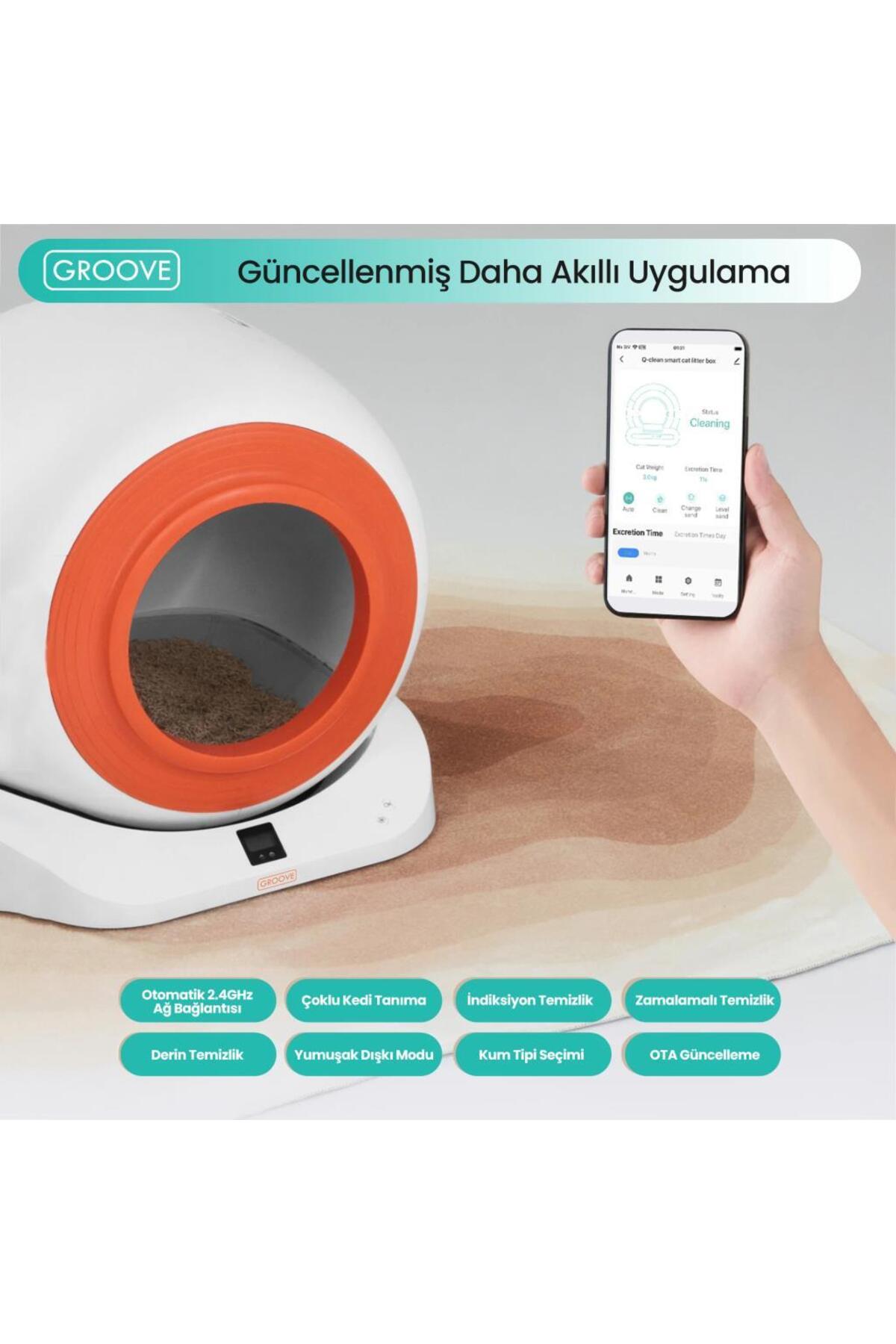 توالت هوشمند گربه گروو Groove Q-Clean وای‌فای، نارنجی