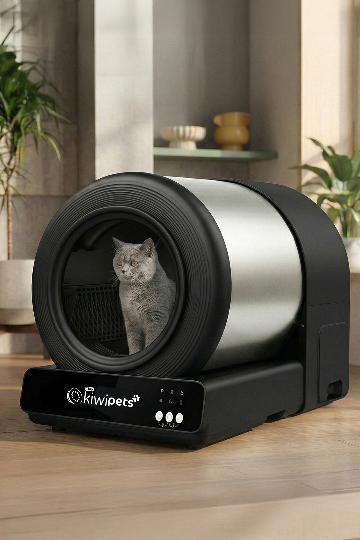 توالت گربه خودتمیزشونده و هوشمند تاینی کیوی‌پتس Tiny Kiwipets، مدل KPLB-10771S، با ظرفیت ۶۰ لیتر و بوگیر، مشکی