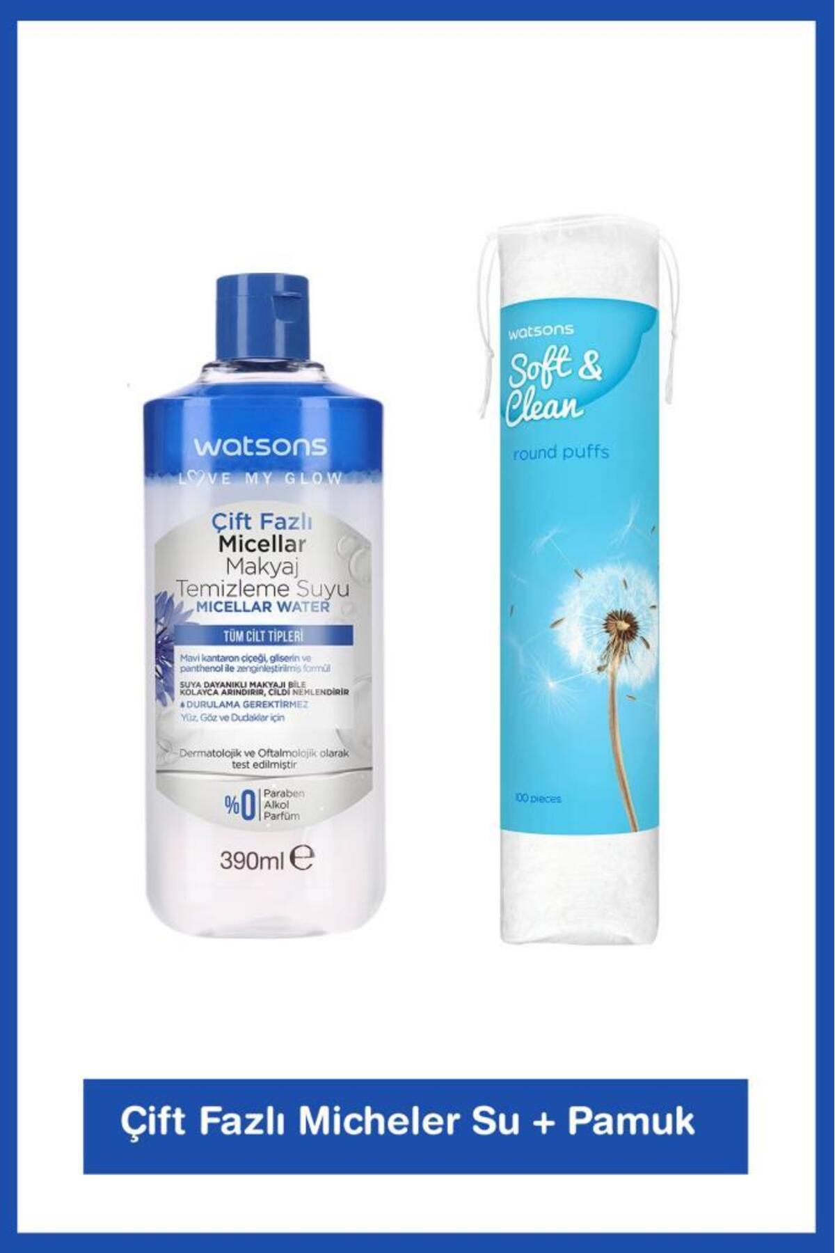میسلار واتر دوفاز واتسونز Watsons ۳۹۰ میلی‌لیتر به‌همراه ۱۰۰ پد آرایشی گرد