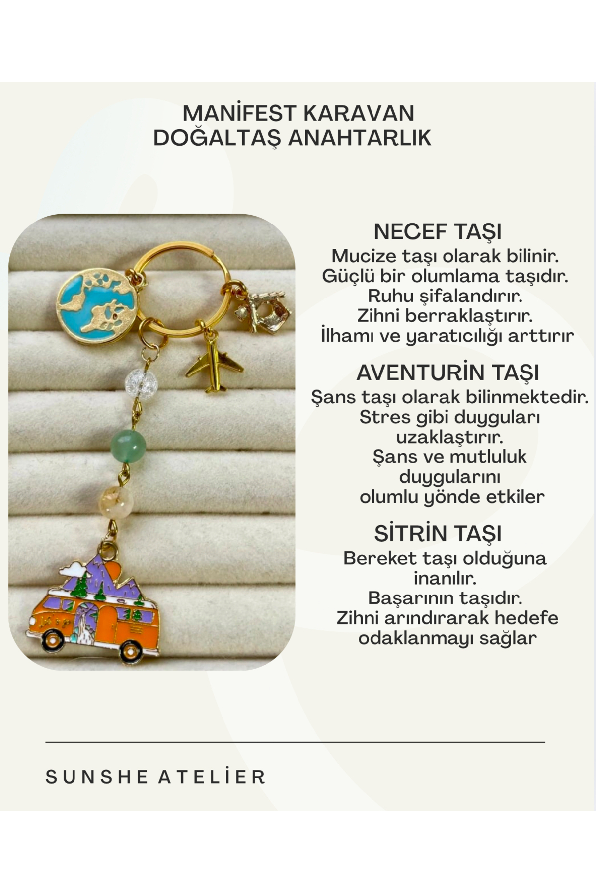 جلیقه کلید جاکلیدی مانیفست سنگ طبیعی CITRINE BESSING AVENTURINE LUCK NACEF MIRACLE Sunshe Atelier