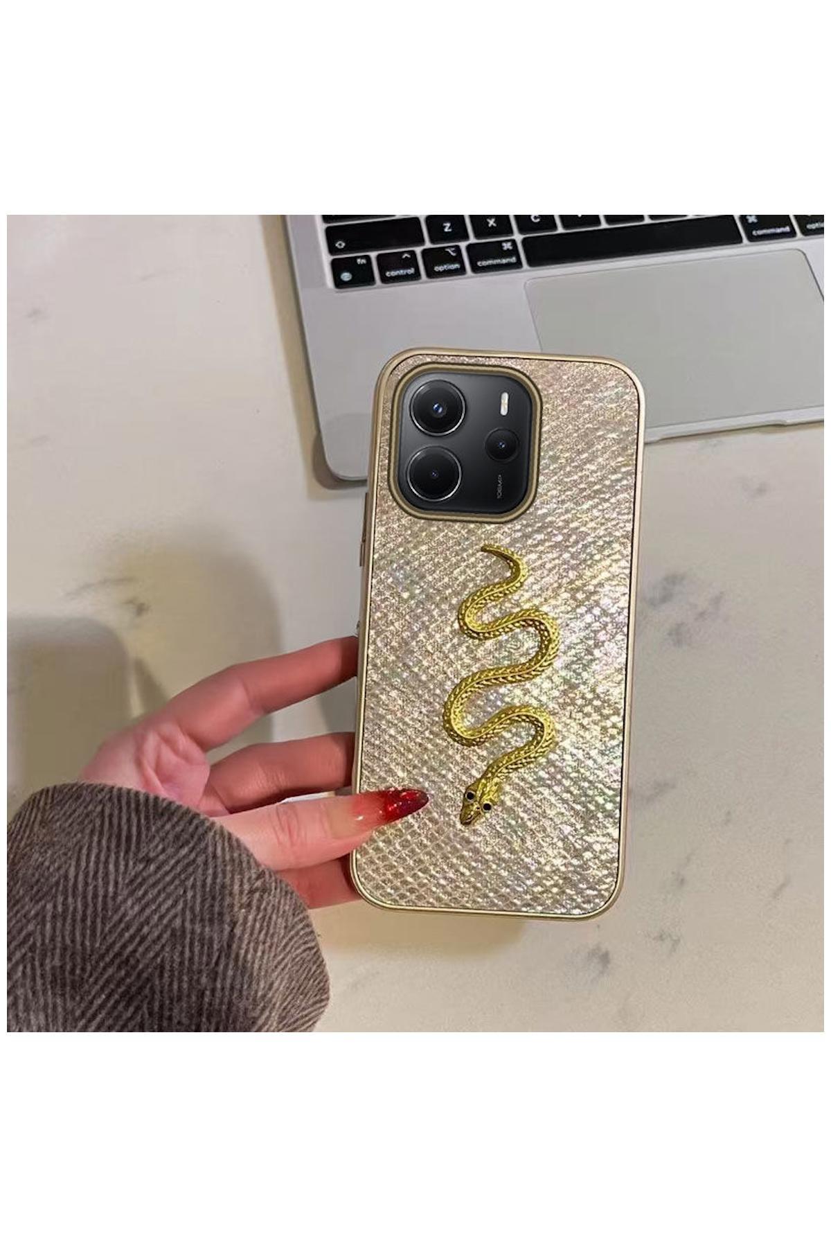 کاور و قاب سازگار با 4G شیائومی REDMI NOTE 14 ZEBANA GOLDEN SERPENT سیلیکونی طلایی اورجینال Zebana