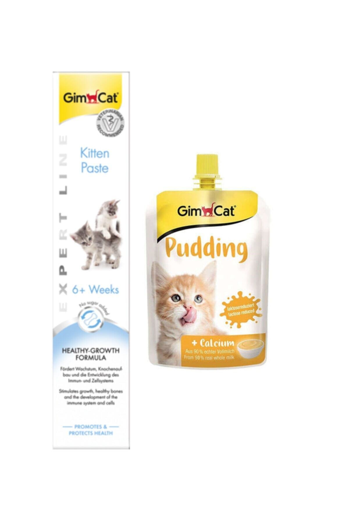 خمیر بچه‌گربه ۵۰ گرمی و پودینگ کلسیم گربه کلاسیک ۱۵۰ گرمی جیم‌کت Gimcat