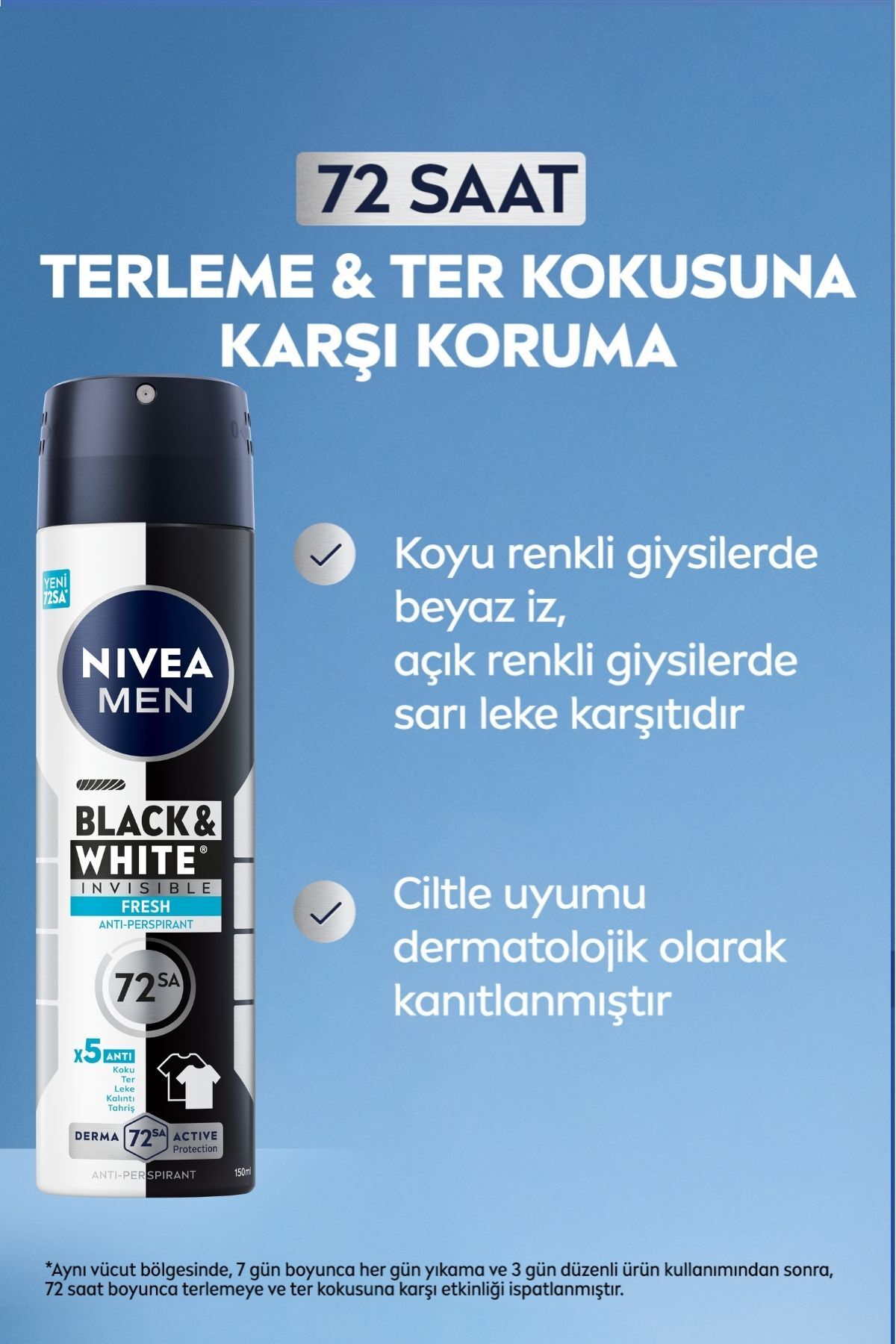 NIVEA ضد تعریق اسپری مردانه سیاه و سفید نامرئی اصلی 150 میلی لیتر x3 عدد، حفاظت ضد تعریق 48 ساعته