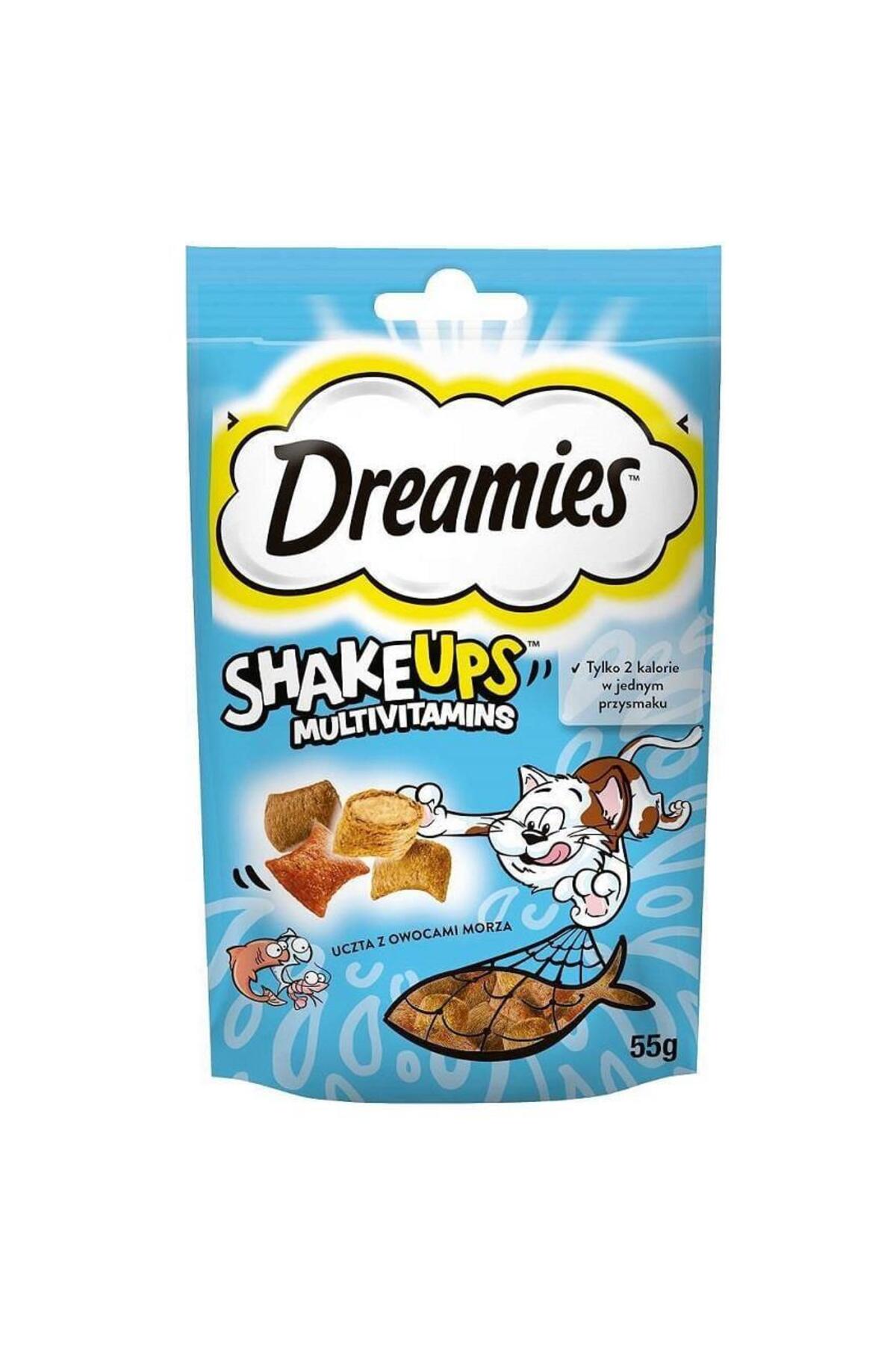 تشویقی گربه دریمیز Dreamies Shakeups Multivitamins با طعم ماهی تن، سالمون و میگو، ۵۵ گرم