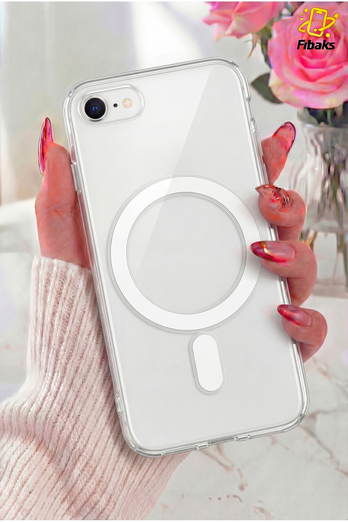 کاور و قاب سازگار IPHONE 7 8 SE 2020 MAGSAFE شارژ بی سیم با پشتیبانی از کمک فنر شفاف فیبکس Fibaks