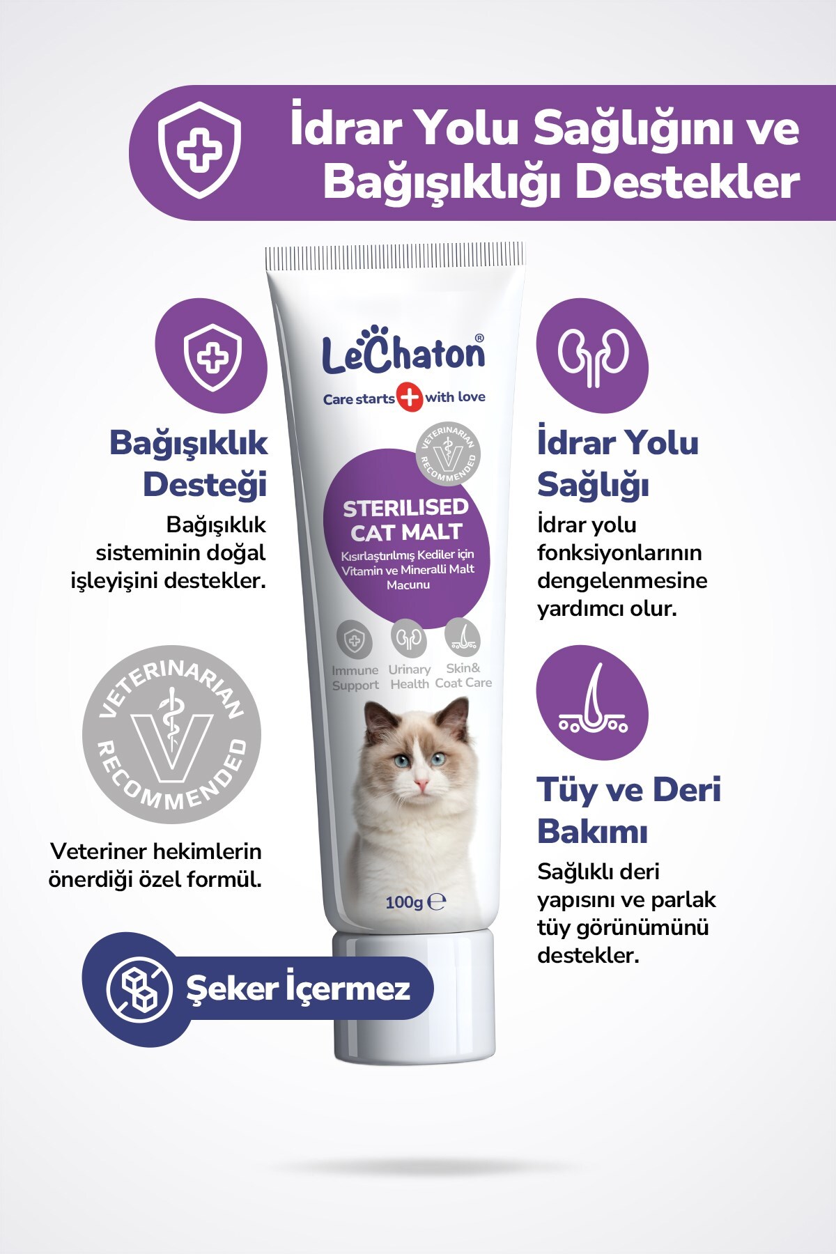 مجموعه خمیر سلامت مو و ویتامین گربه‌های عقیم‌شده لوچاتون پت‌کر LeChaton Pet Care