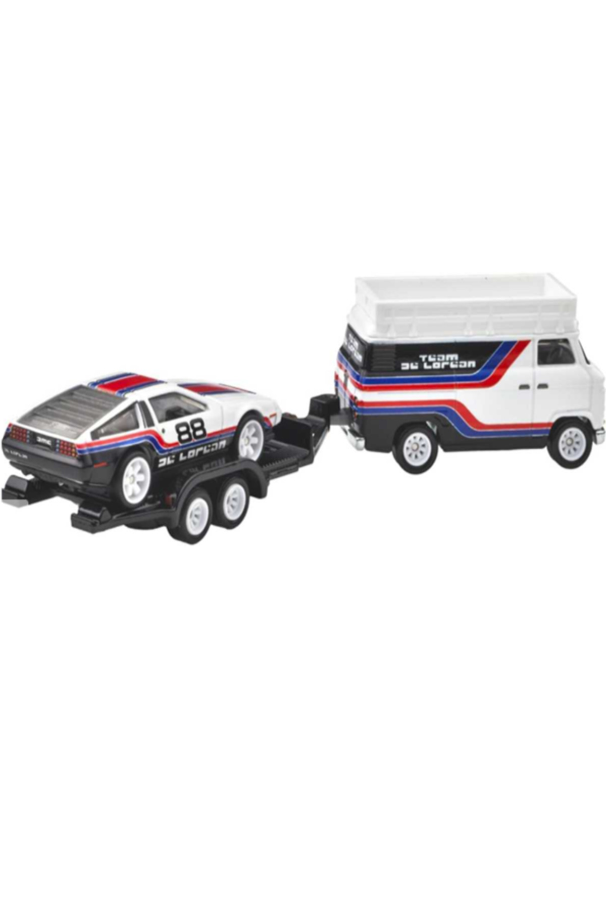 ماشین اسباب بازی تیمی پریمیوم اتومبیل حمل و نقل DMC DELOREAN HW RALLY HAULER MODEL CAR AND TRUCK هات ویلز اورجینال HOT WHEELS