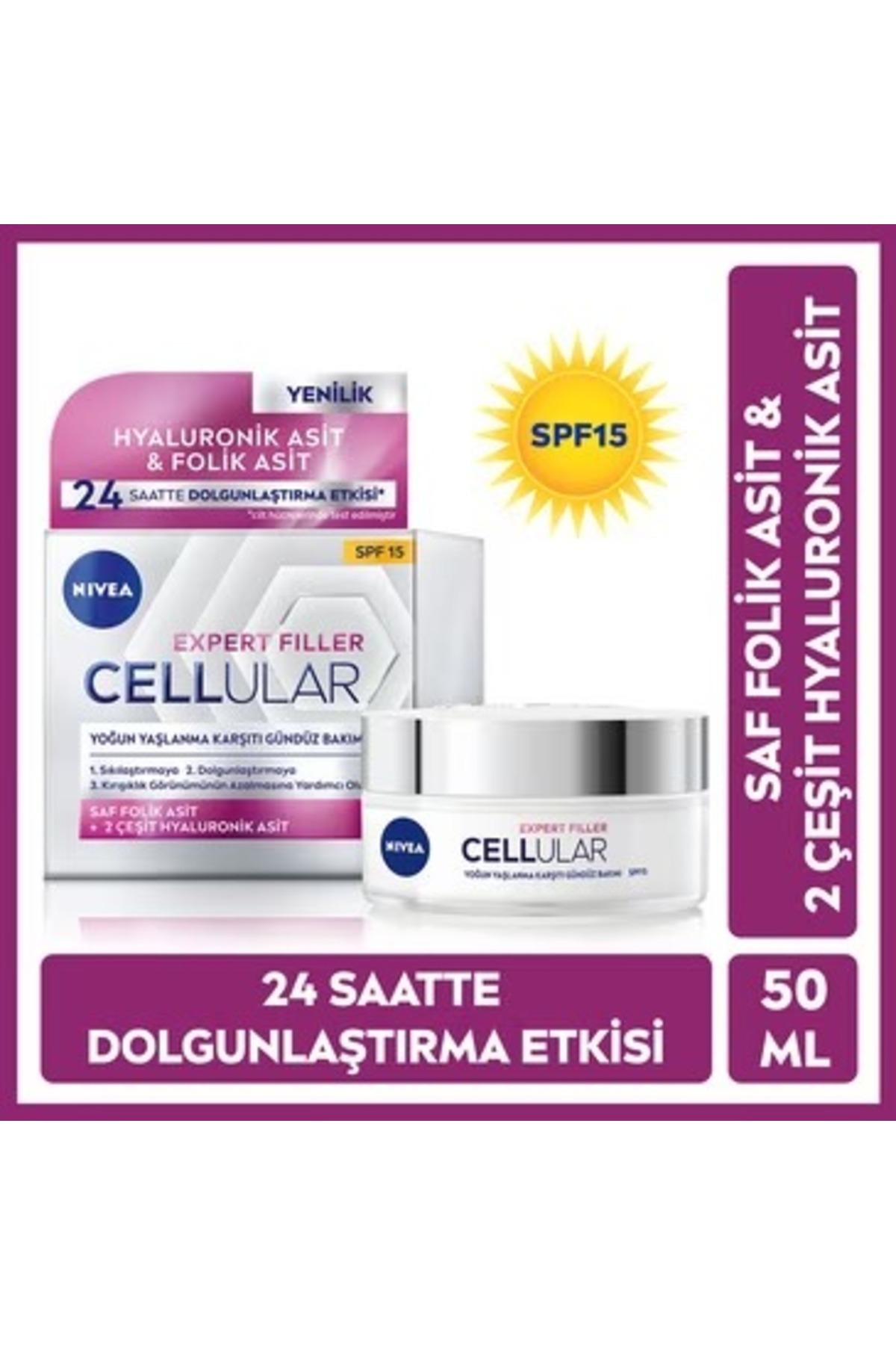 NIVEA کرم ضد آفتاب SPF15 با اسید هیالورونیک ضد پیری و پرپر شونده 50 میلی لیتر