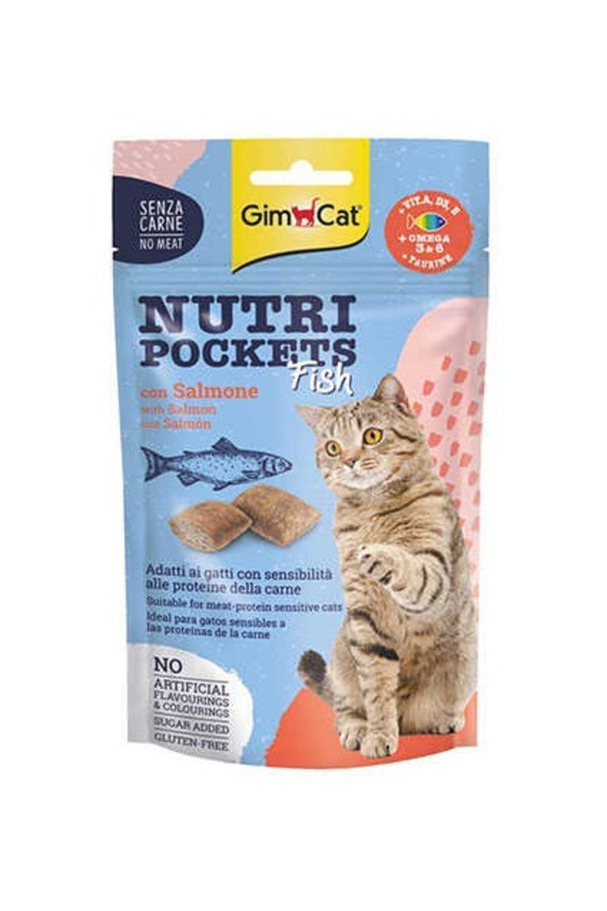 تشویقی گربه جیم‌کت Gimcat Nutripockets با طعم سالمون، ۶۰ گرم