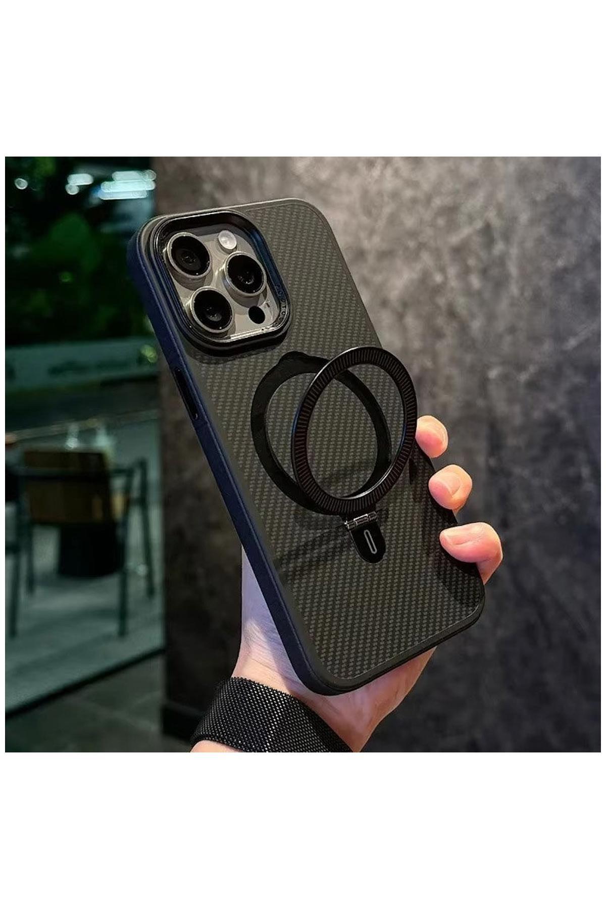کاور و قاب سازگار APPLE IPHONE 15 PRO MAX ZEBANA بهترین فیبر کربن پشتیبانی از شارژ بی سیم مشکی اورجینال Zebana