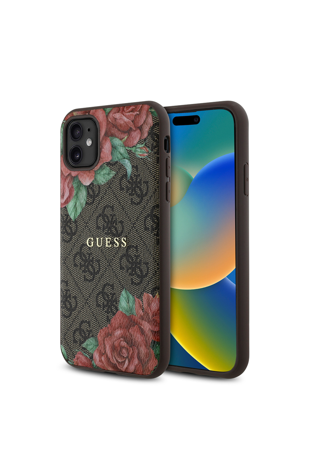 کاور و قاب IPHONE 11 CASE GUESS LICENSED MAGSAFE COMPATIBLE ROSE PRINTED 4G TEXT PATTERNED LOGO COVER BROWN اورجینال Guess