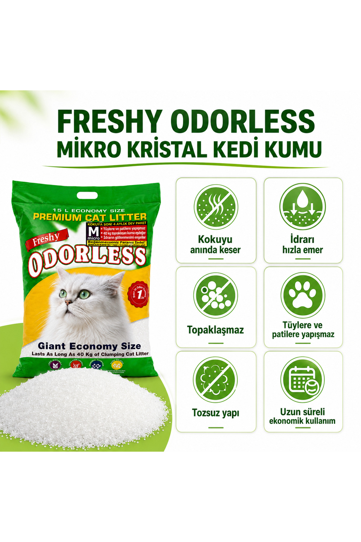 خاک گربه کریستالی میکرو بی‌بو فرشی Freshy، ۶ کیلوگرم