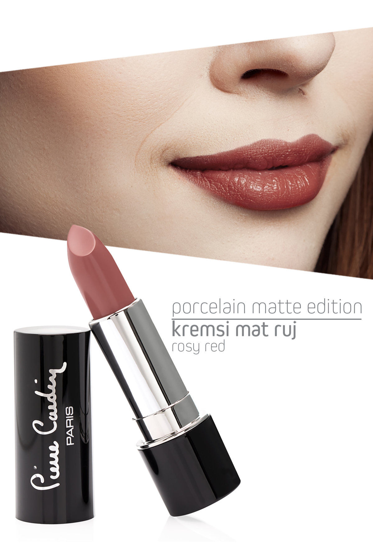 رژ لب مات سرامیکی رنگ قرمز گل‌دار مدل 202 پیررا کاردین Pierre Cardin
