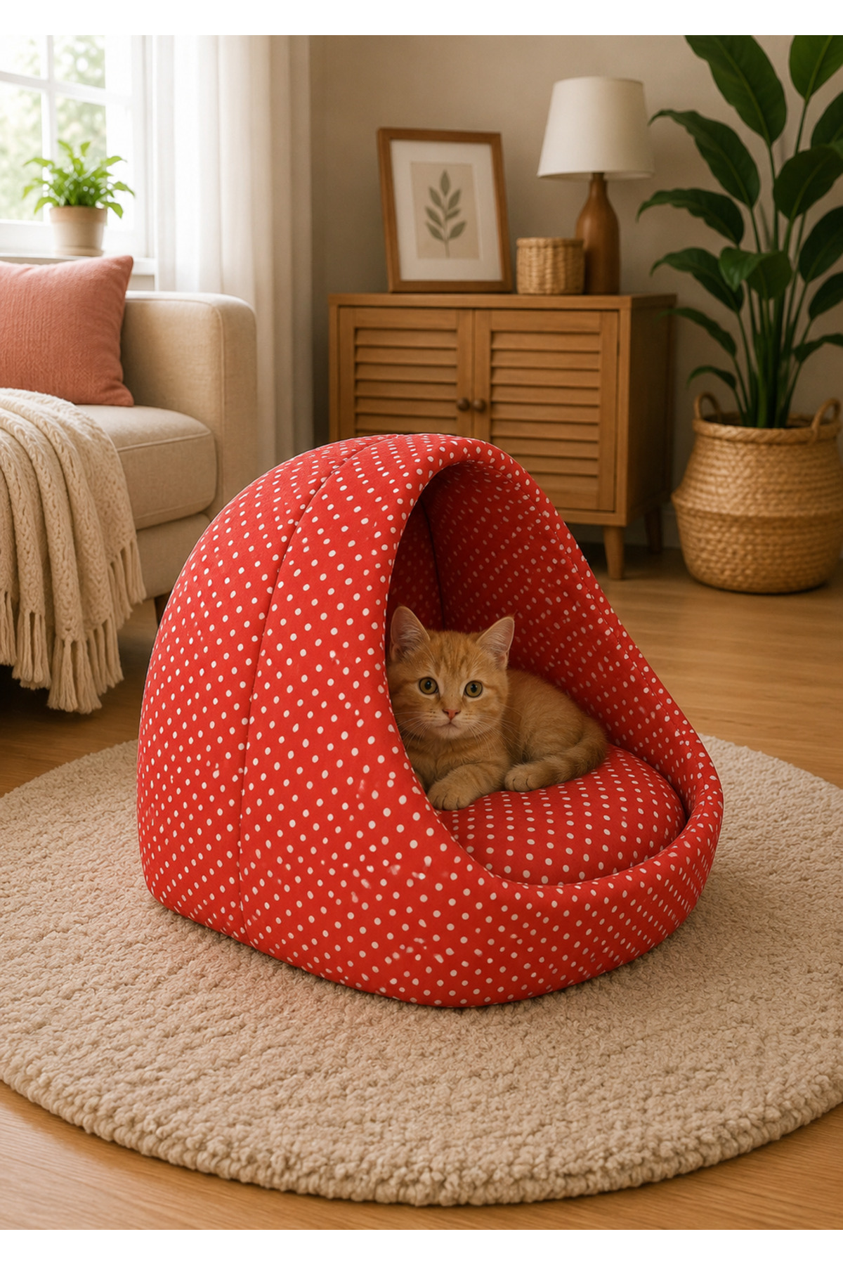 جای خواب غاری گربه کت‌هاوس CatHouse Potipet، قرمز خال‌دار، ۴۰×۴۰ سانتی‌متر