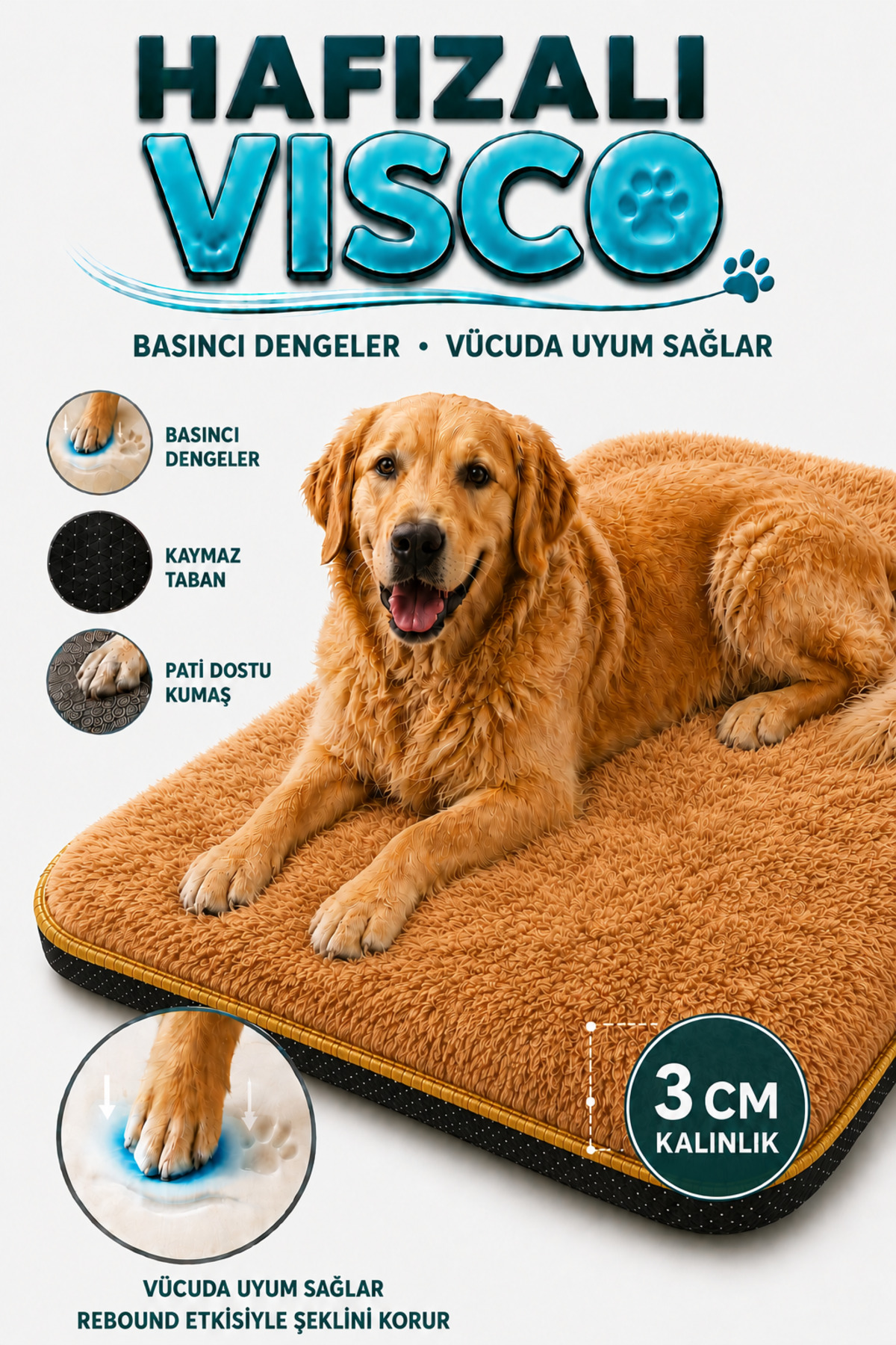 تخت و زیرانداز پلش گربه و سگ کارپتلا Carpetella مدل PET-4421، فوم ویسکو ۳ سانتی‌متری و کفی ضدلغزش قهوه‌ای