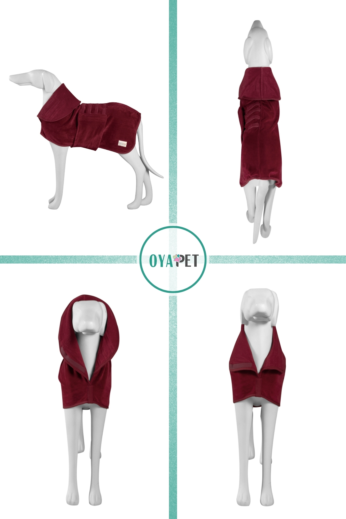 حوله‌تن‌پوش سگ اویاپت oyapet Premium، پنبه طبیعی و کمر قابل تنظیم زرشکی