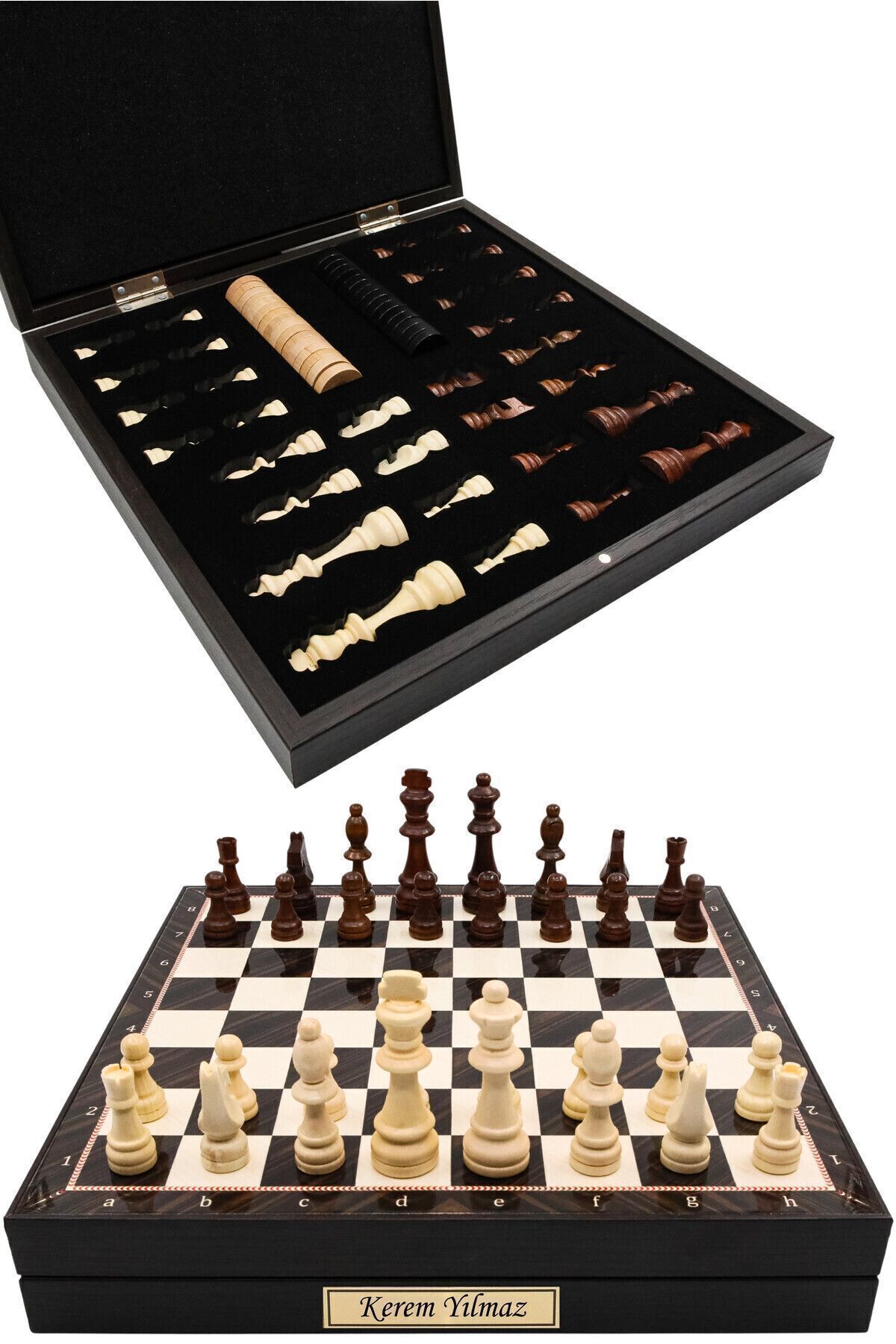 شطرنج ست و چکرز چوبی جعبه ای | برچسب فلزی شخصی 36 سانتی متری با طرح گردو Cooper Chess