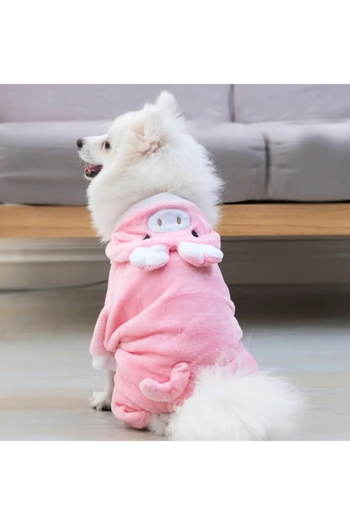 لباس سرهمی پولیشی کلاه‌دار سگ صورتی پاو بوتیک Paw Butik