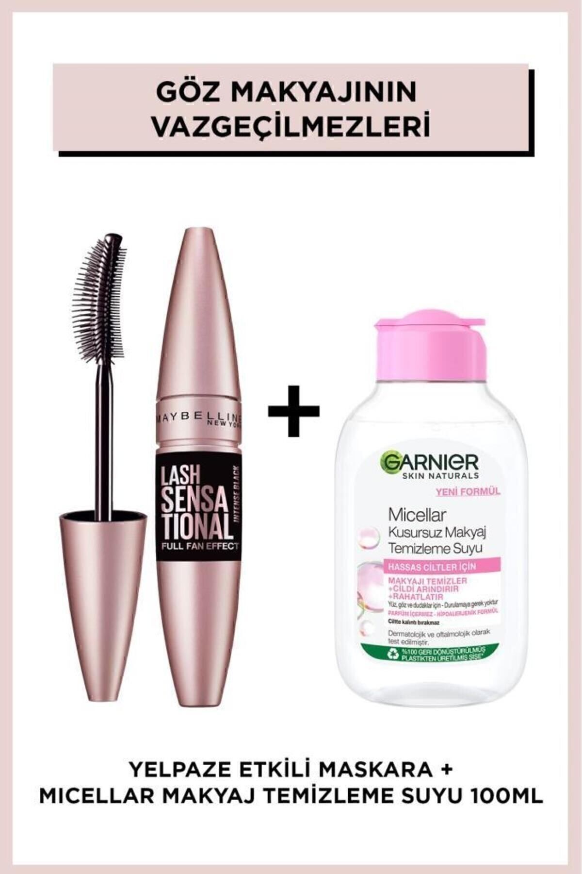ریمل فن حرکتی شلاق موثر سیاه و گارنیر آرایش میسلار آب تمیز کننده 100 میل Maybelline New York