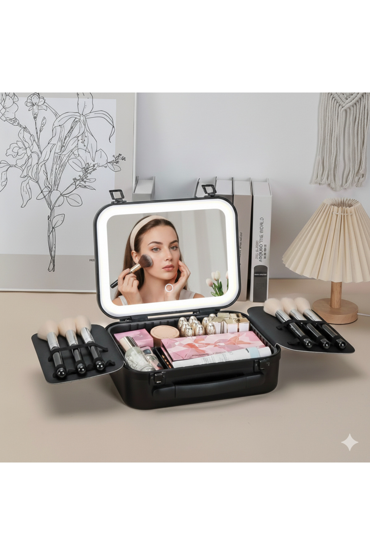 کیف لوازم آرایش آینه ای LED چراغدار حرفه MEGA SIZE مشکی اورجینال NiceLand