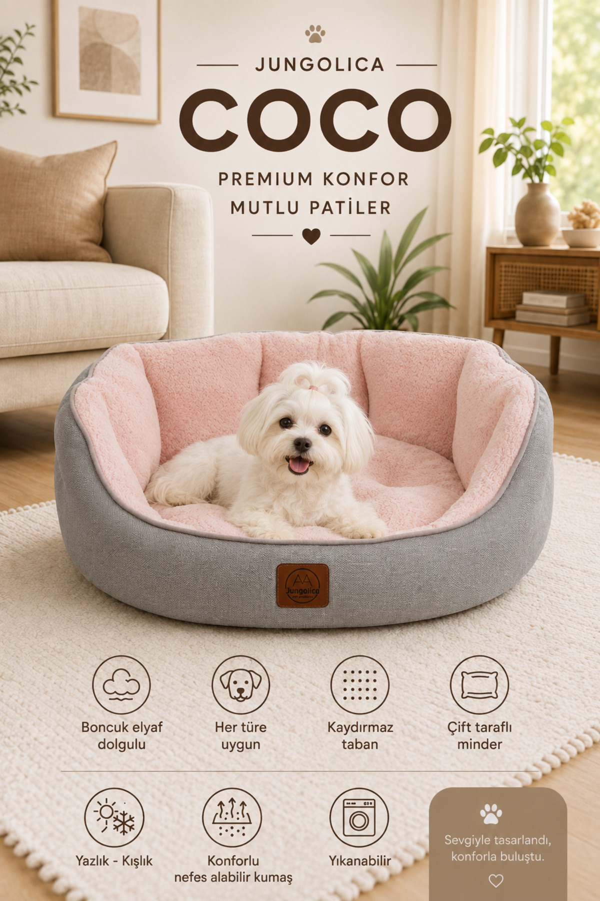 جای خواب گربه و سگ جانگولیکا پت پروداکتس Jungolica Pet Products Coco مدل JPP72، صورتی و دوطرفه