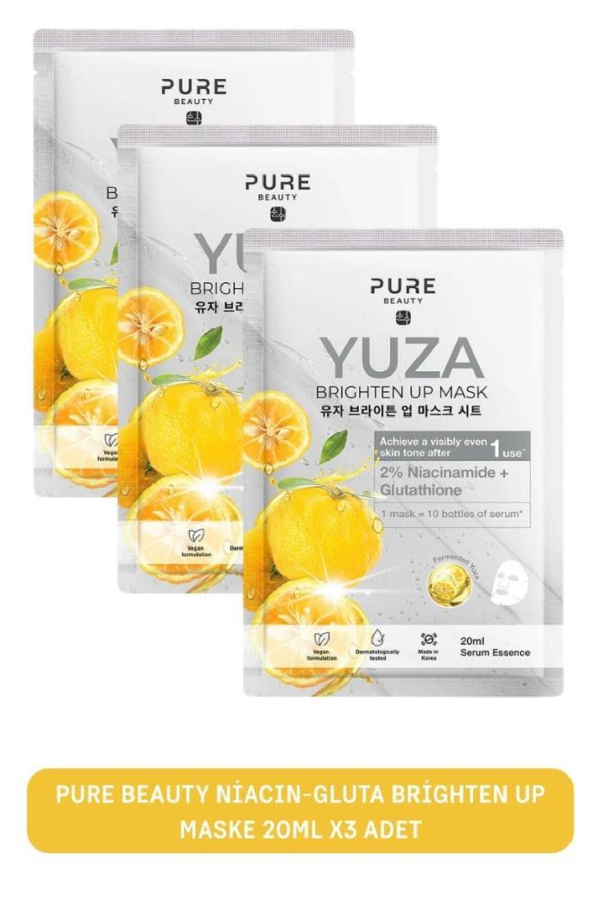 ماسک صورت پیور بیوتی PURE BEAUTY Niacın-Gluta Brighten Up، ۲ عددی، هرکدام ۲۰ میلی‌لیتر