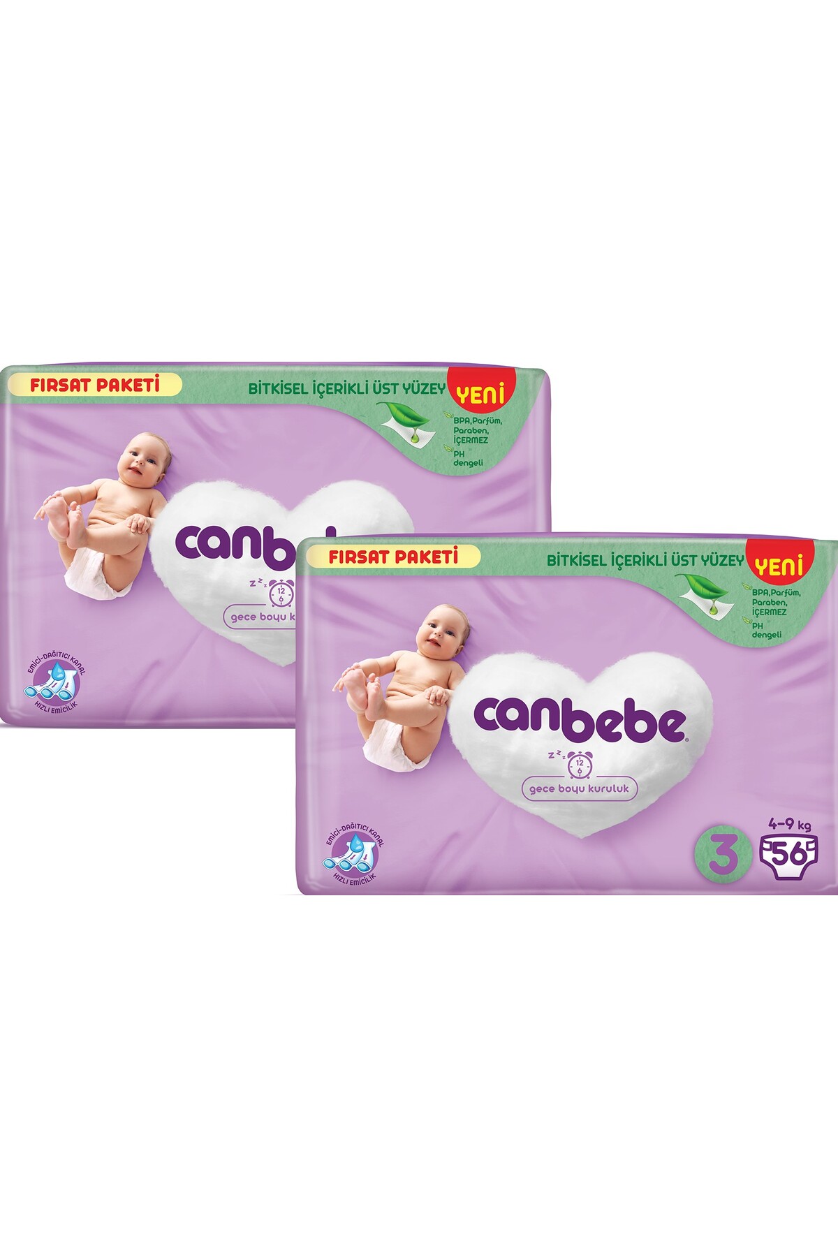 پوشک بچه بسته فرصت 3 سایز MIDI 4 9 کیلوگرم 56 عدد X 2 اورجینال Canbebe