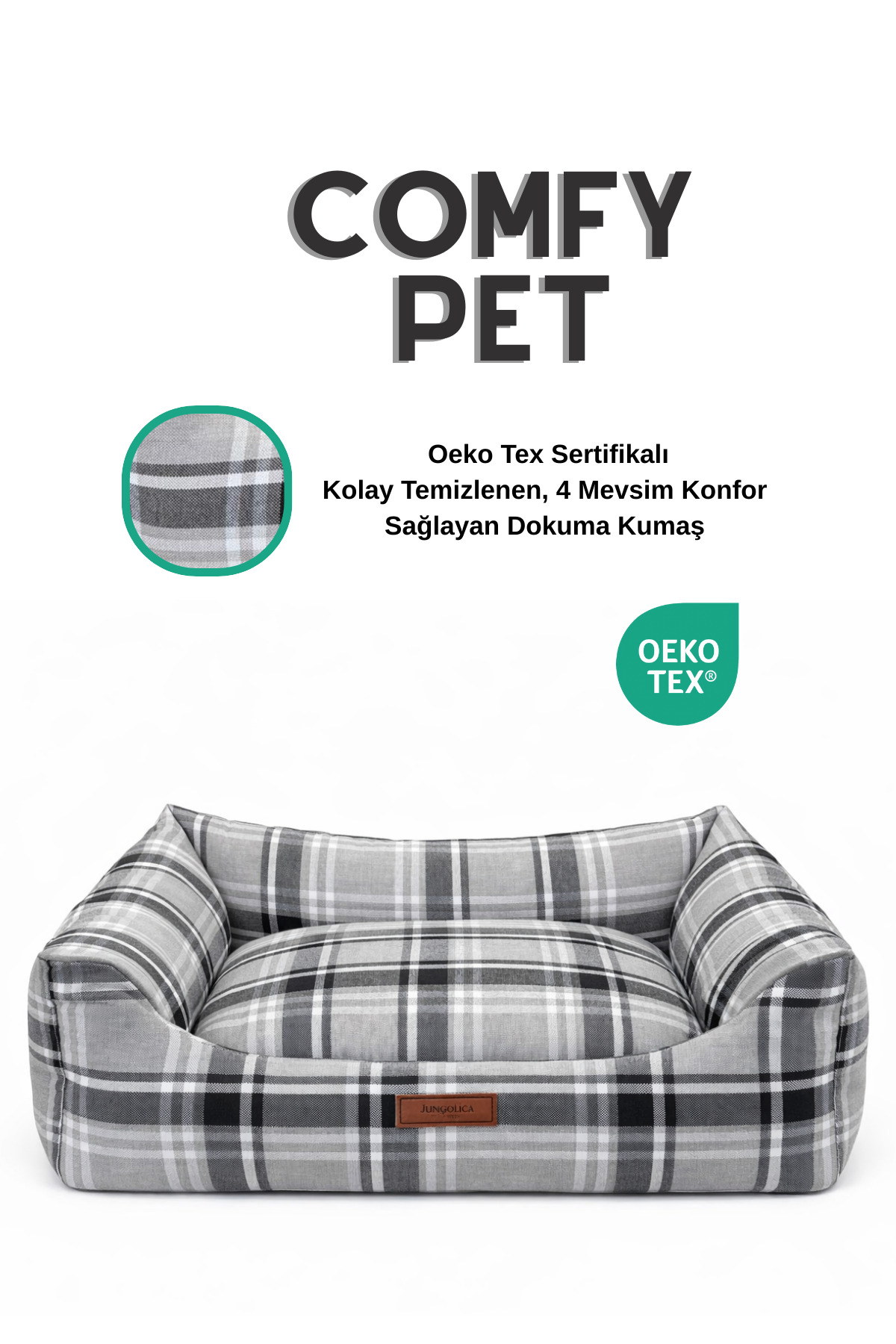 تخت گربه و سگ جونگولیکا پت پروداکتس Jungolica Pet Products Comfy Pet، پارچه بافته‌شده و تشکچه جداشدنی خاکستری