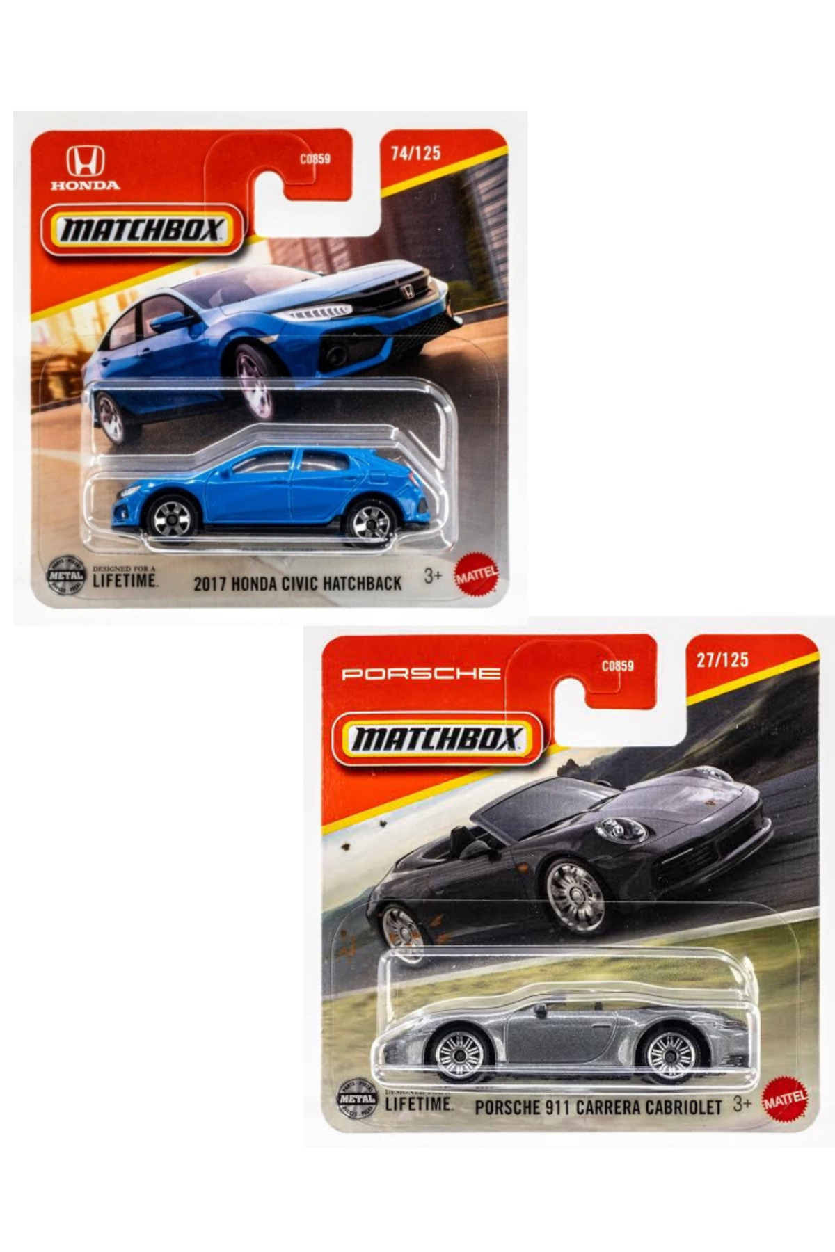 ماشین اسباب بازی جعبه کبریت پورشه 911 کاررا کابریولت هوندا سیویک هاچ بک 2017 از ترکیه HOT WHEELS