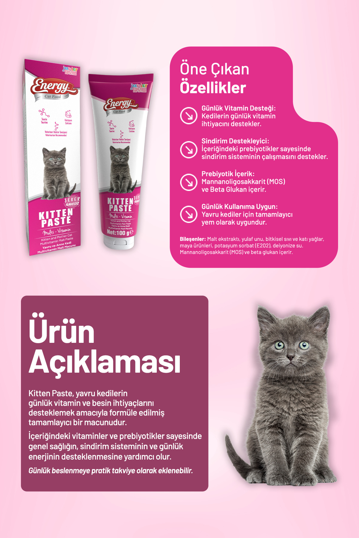 خمیر بچه‌گربه کت فود انرژی Cat Food Energy، ۱۰۰ گرمی، بسته ۱۲ عددی
