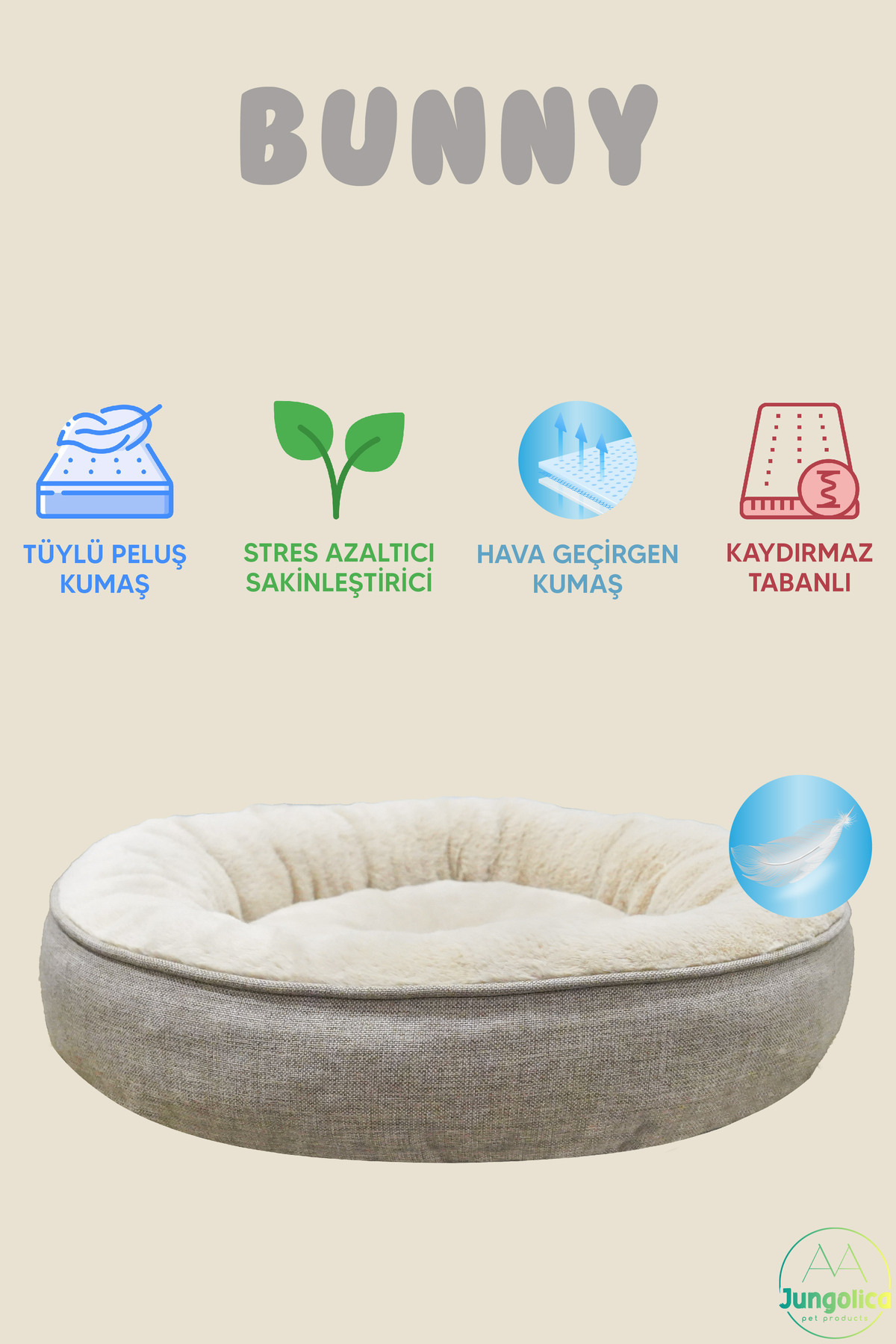 جای خواب حلقه‌ای گربه و سگ جونگولیکا پت پروداکتس Jungolica Pet Products Bunny، مدل JPP70، بژ