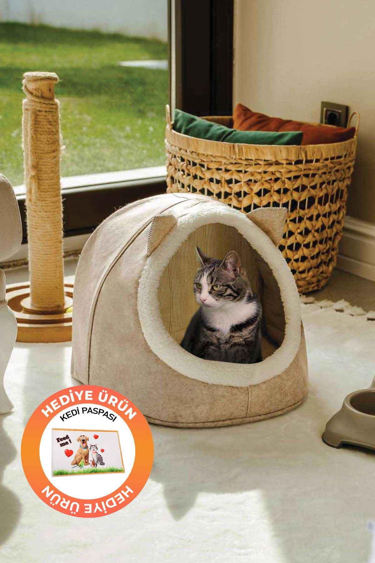 خانه‌تخت نمدی گربه و سگ گوبی‌پت GOBYPET Alas، بژ، همراه پادری