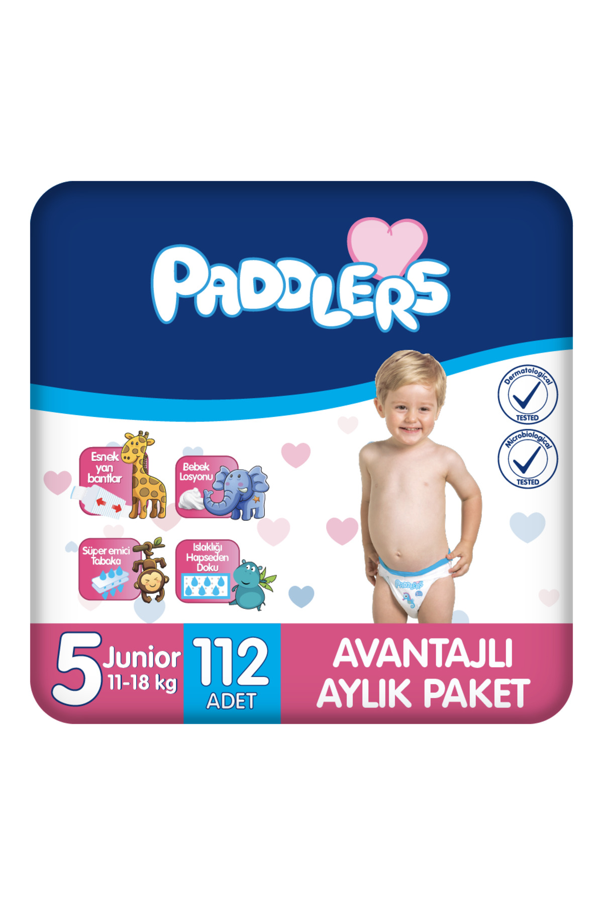 پوشک بچه سایز 5 جونیور 112 عددی 11 18 کیلوگرم بسته ماهیانه اورجینال Paddlers