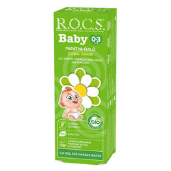 خمیردندان کودک روکس ROCS Baby با عصاره بابونه، قابل بلع، فاقد شیرین‌کننده و رنگ‌دهنده، ۳۵ میلی‌لیتر، مناسب ۰ تا ۳ سال