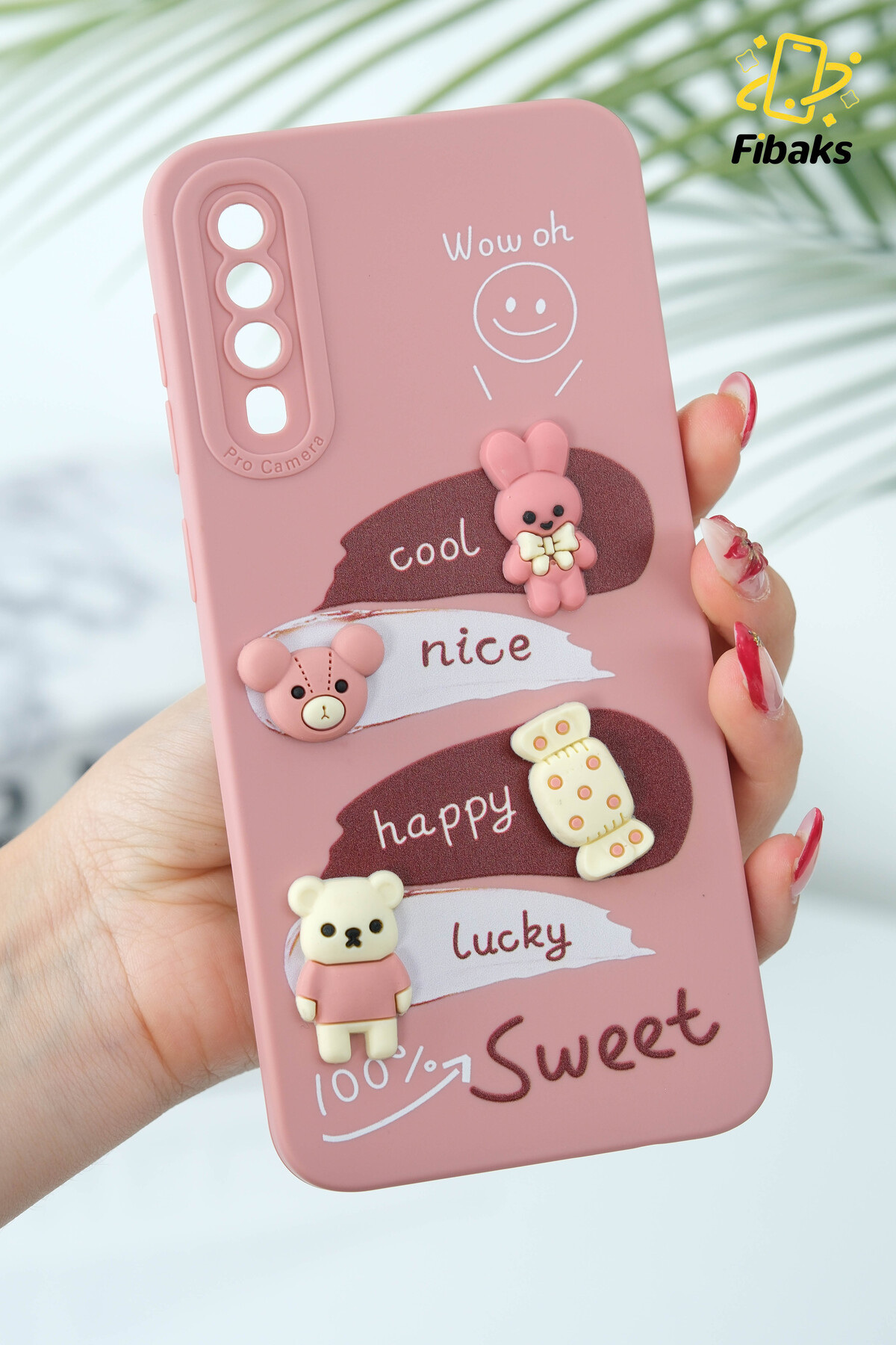 کاور و قاب سازگار با گلکسی A50 A30S طراحی محافظ دوربین طرحدار پوشش سیلیکونی نرم RABBIT PINK فیبکس Fibaks
