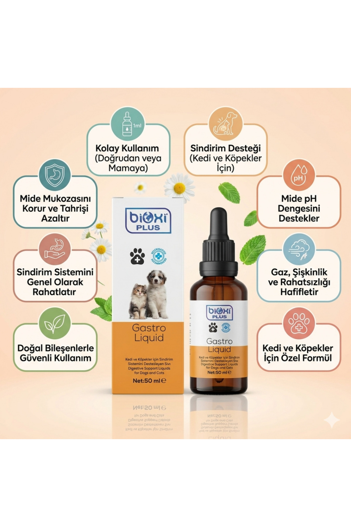 مکمل مایع پشتیبان گوارش گربه و سگ بایوکسی Bioxi GastroLiquid، ۵۰ میلی‌لیتر