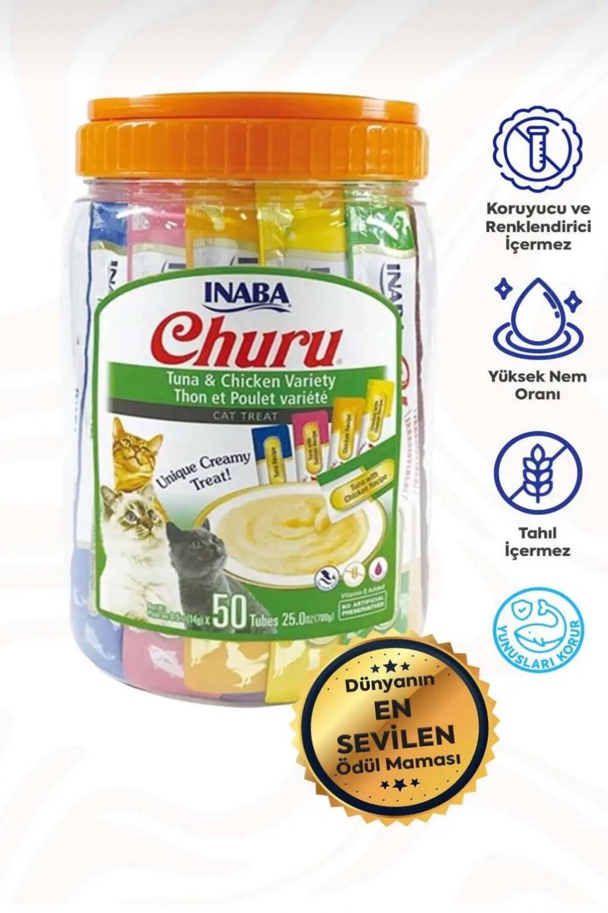 تشویقی کرمی گربه Ciao Churu با طعم تن و مرغ، ۵۰ × ۱۴ گرم