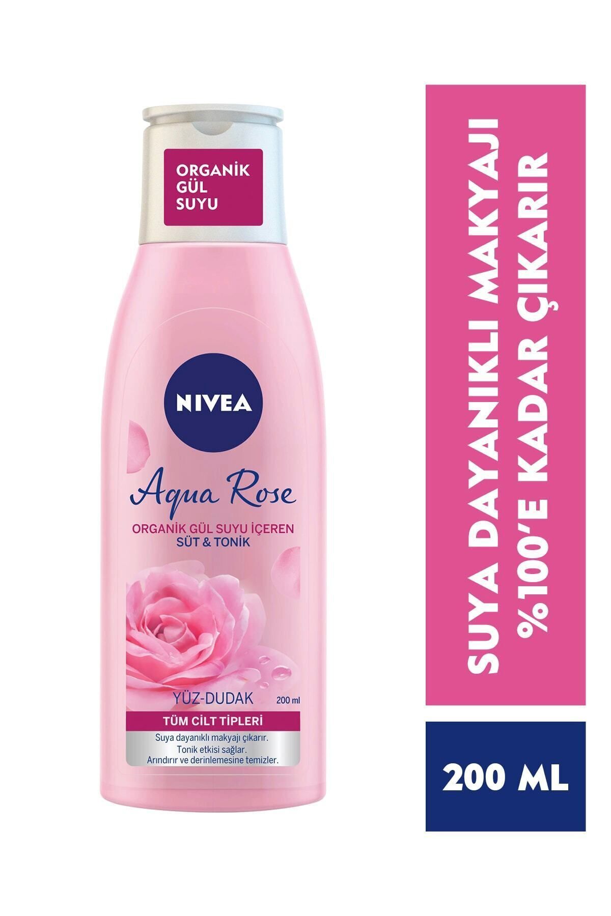 NIVEA آب رز رز آب گلاب ارگانیک شامل شیر و تونیک 200 میلی لیتر، پاک کننده موثر آرایش