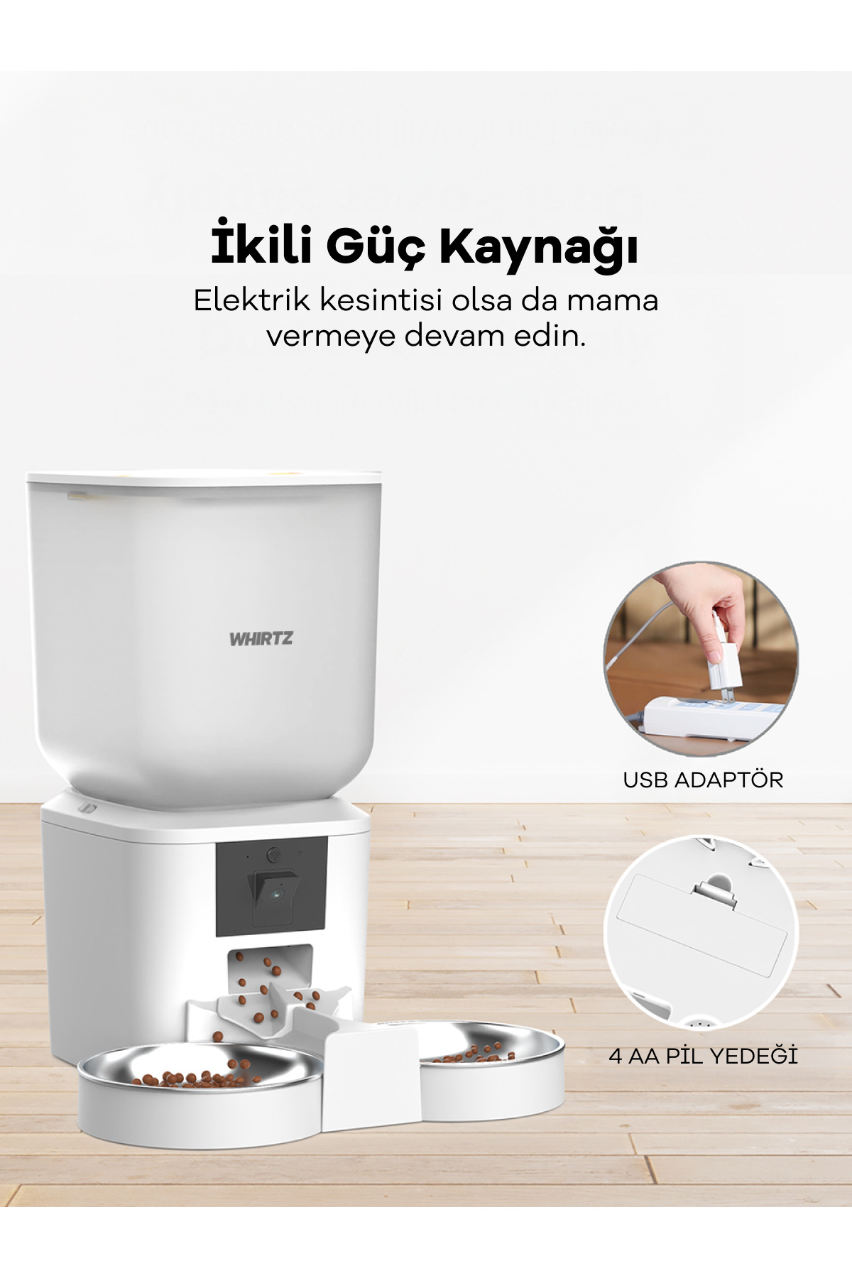 خوراک‌ریز خودکار حیوانات خانگی ویرتز Whirtz WR-PT-1001، ۷ لیتری، دوربین‌دار و دارای کنترل صدا