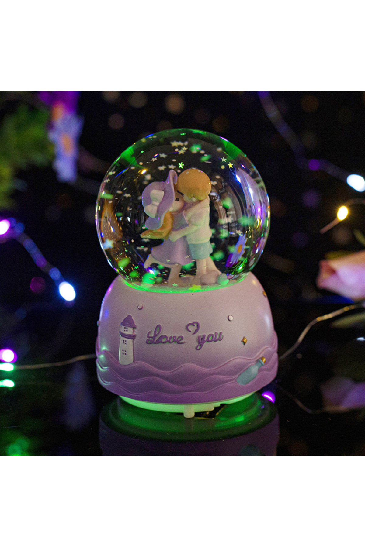 گوی برفی LOVERS SNOW GLOBE با اندازه بزرگ نور موسیقی اسپری بنفش 16X12 از ترکیه Livava