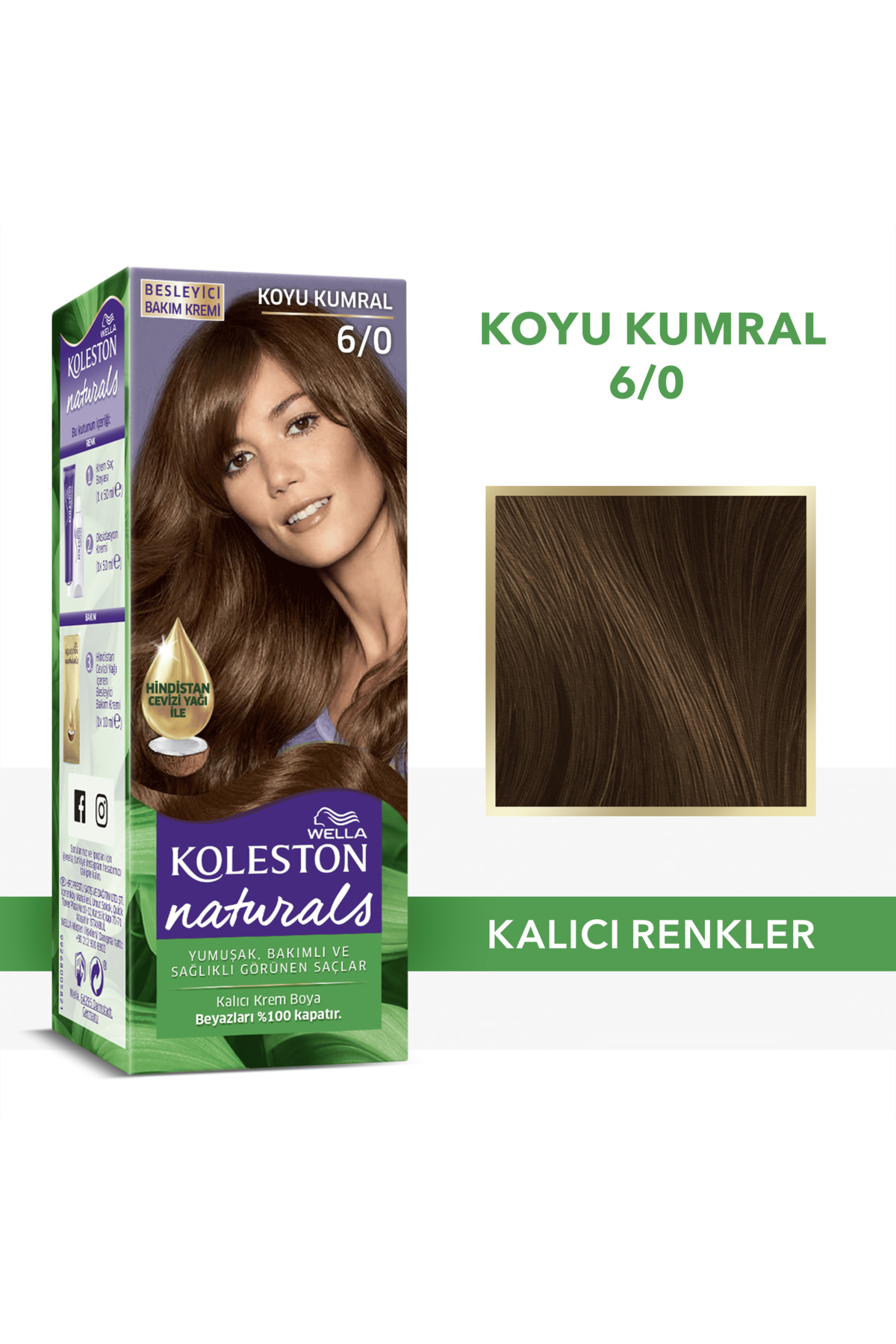 رنگ موی طبیعی مدل 6/0 در رنگ قهوه‌ای تیره مناسب خانم‌ها ولا Wella