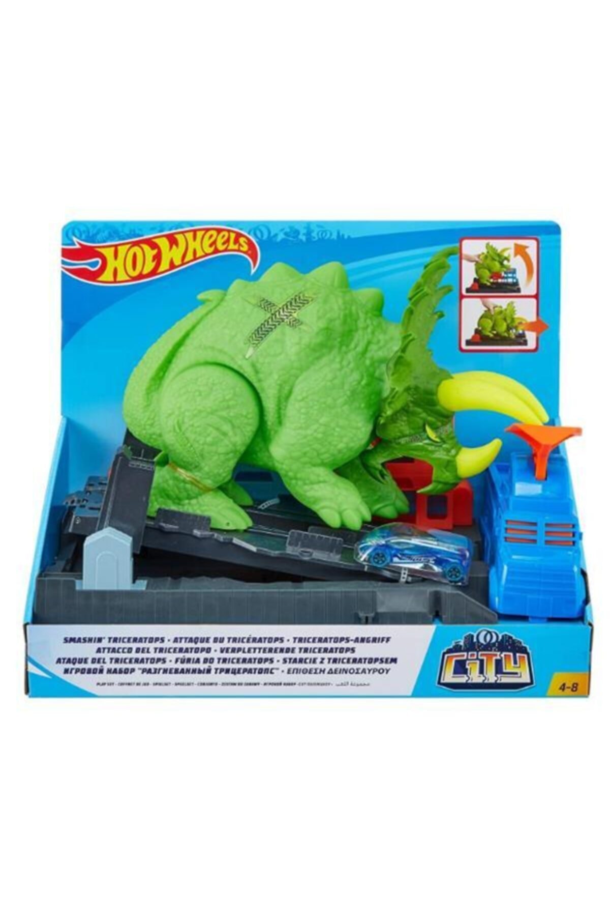 ماشین اسباب بازی TRICERATOPS ATTACK PLAY SET GBF97 از ترکیه HOT WHEELS